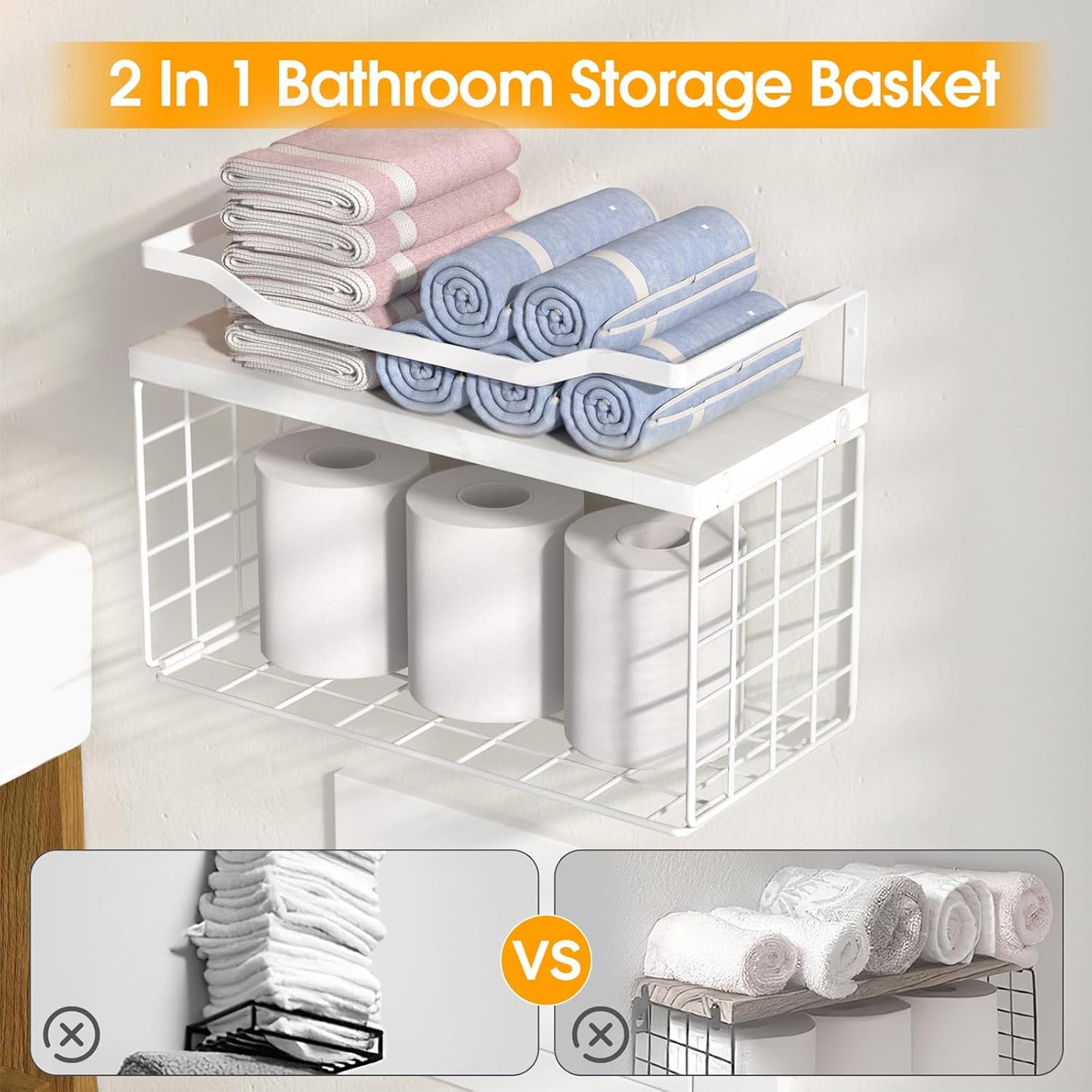 Towel Racks for Bathroom,Towel Rack Wall Mounted, 6 Tier Rolled Or Folded Towel Holder with Floating Shelves, Bathroom Towel Holder for Bath, Hand Towels,Metal and Wood