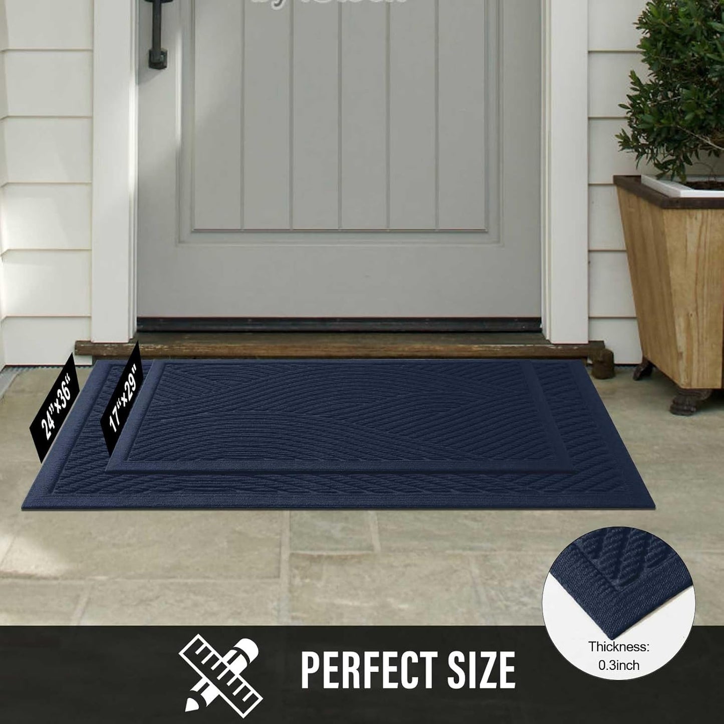 HIYARD Sturdy Front Door Mat, Absorbent Muddy Dirt Resist Welcome Door Mats Outdoor Indoor, Stain and Fade Resistant, Non-Slip Backing Entry Mat Low Profile Doormat for Entryway, 29×17, Beige