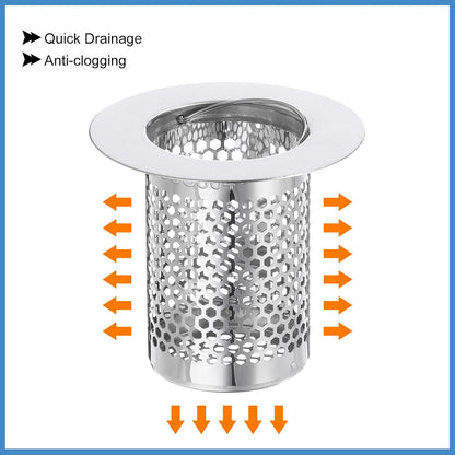 uxcell 2 Pack Shower Drain Strainer, 2" x 2.5" Stainless Steel Floor Drain Strainer Deep Sink Hair Catcher for Kitchen Bathroom Balcony Floor Drain, Fit Hole Size from 1.57" to 2.56"