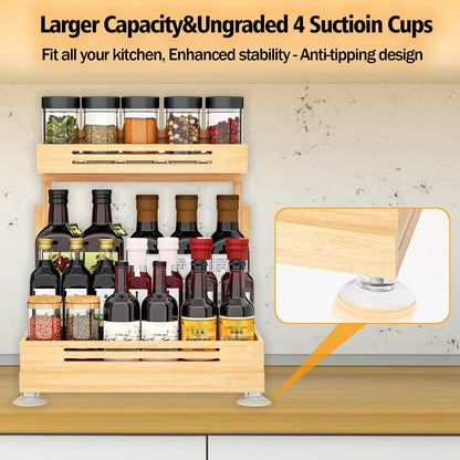 Banlilu Under Sink Organizer, Pull Out Cabinet Organizer, 2 Tier Slide Out Sink Shelf Cabinet Storage Shelves, Storage for Kitchen Bathroom, Natural Premium Bamboo Wood