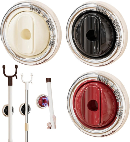 3Pcs Multi-Purpose Magnetic Drill-Free Wall Hooks, Clothes Drying Pole & Electric Toothbrush Storage Holder, Rust-Resistant Mop Organizer for Bathroom Balcony Laundry Room