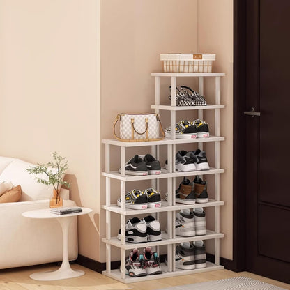 SAN HE 7-Tier Modern Bamboo Shoe Rack - Vertical, Slim, Space-Saving Shoe Organizer for Small Spaces, Closet, Entryway, Corner, Garage, Bedroom