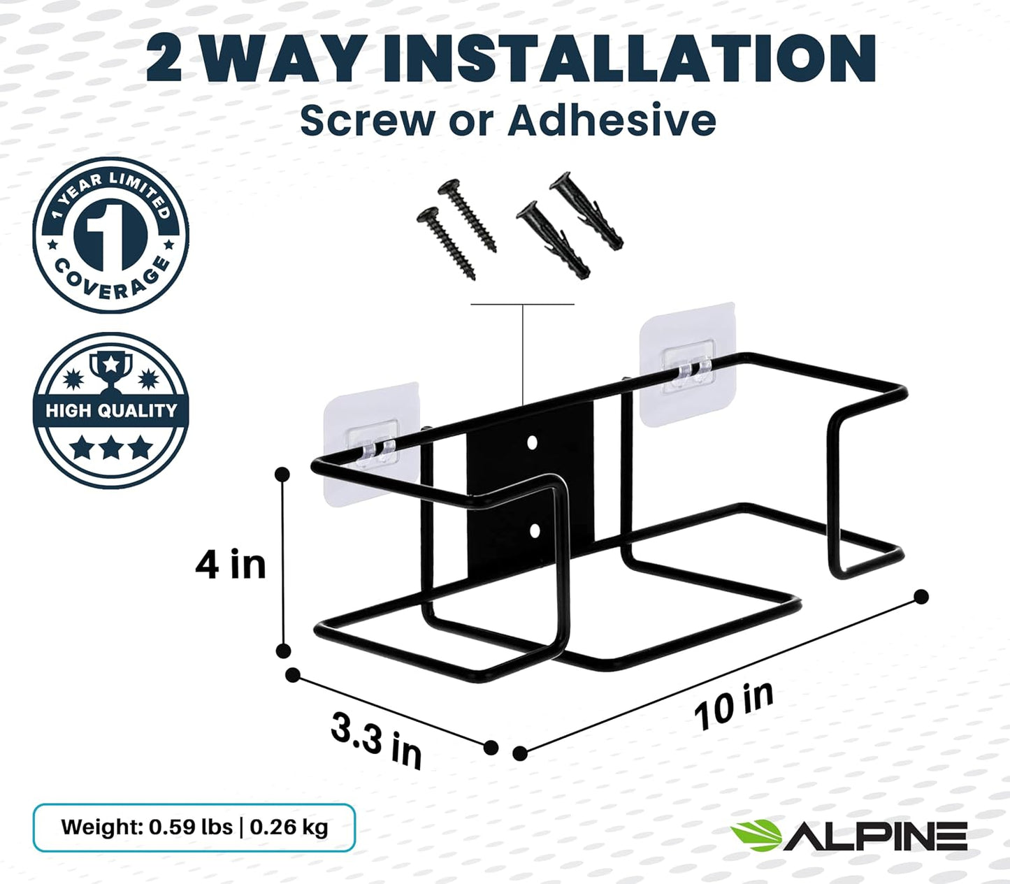 Alpine Industries Single Box Wire Wall Mount Glove Dispenser - Mounted Organizer Rack for Disposable Surgical Glovebox & Tissue Boxes - Hanging Lab & Kitchen Storage (White, 1 Box)