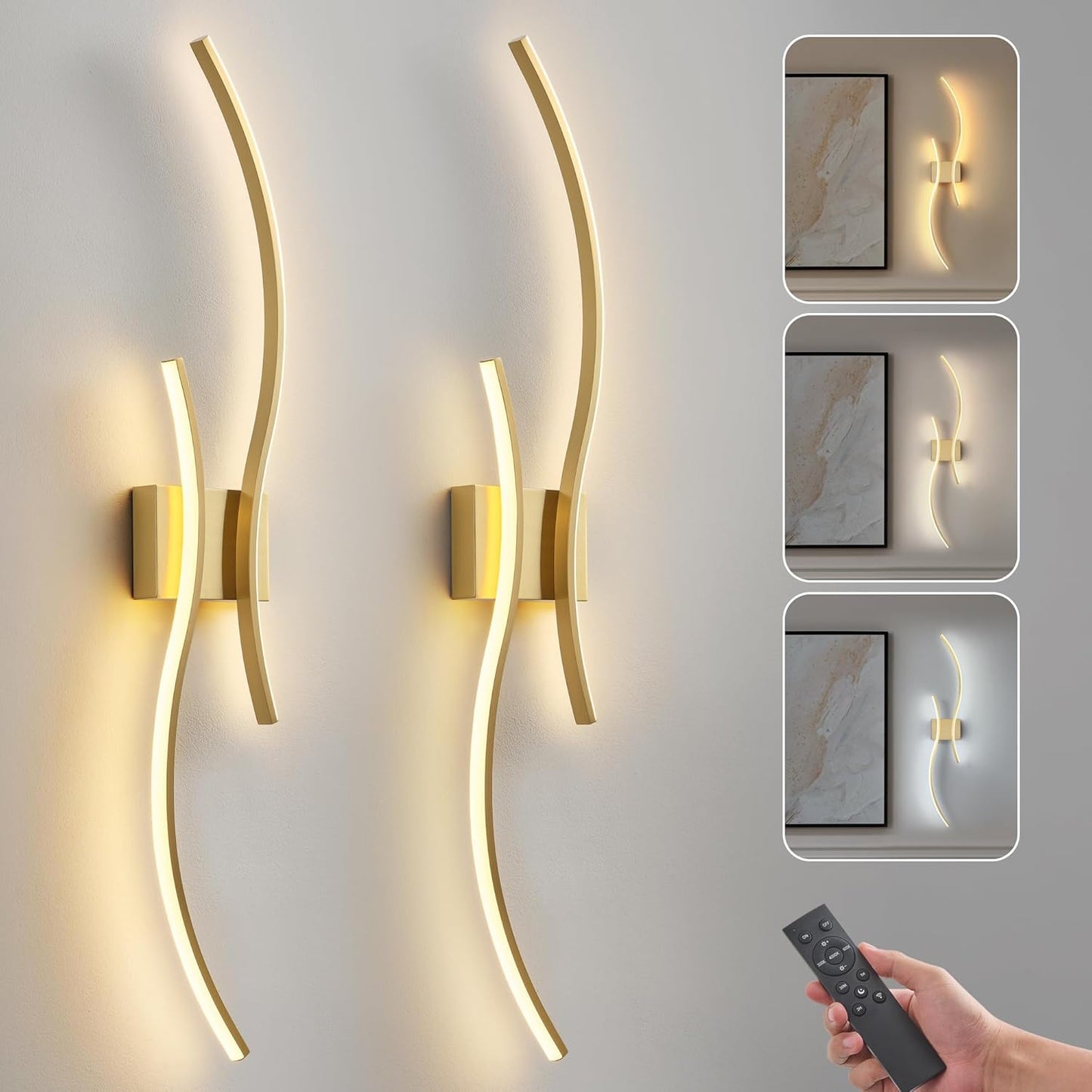 Battery Operated Wall Sconce Set of 2, Dimmable Modern LED Rechargeable Wall Light with Remote Control, Wall Decor for Living Room, Hallway, Quick Install, No Electrician Required