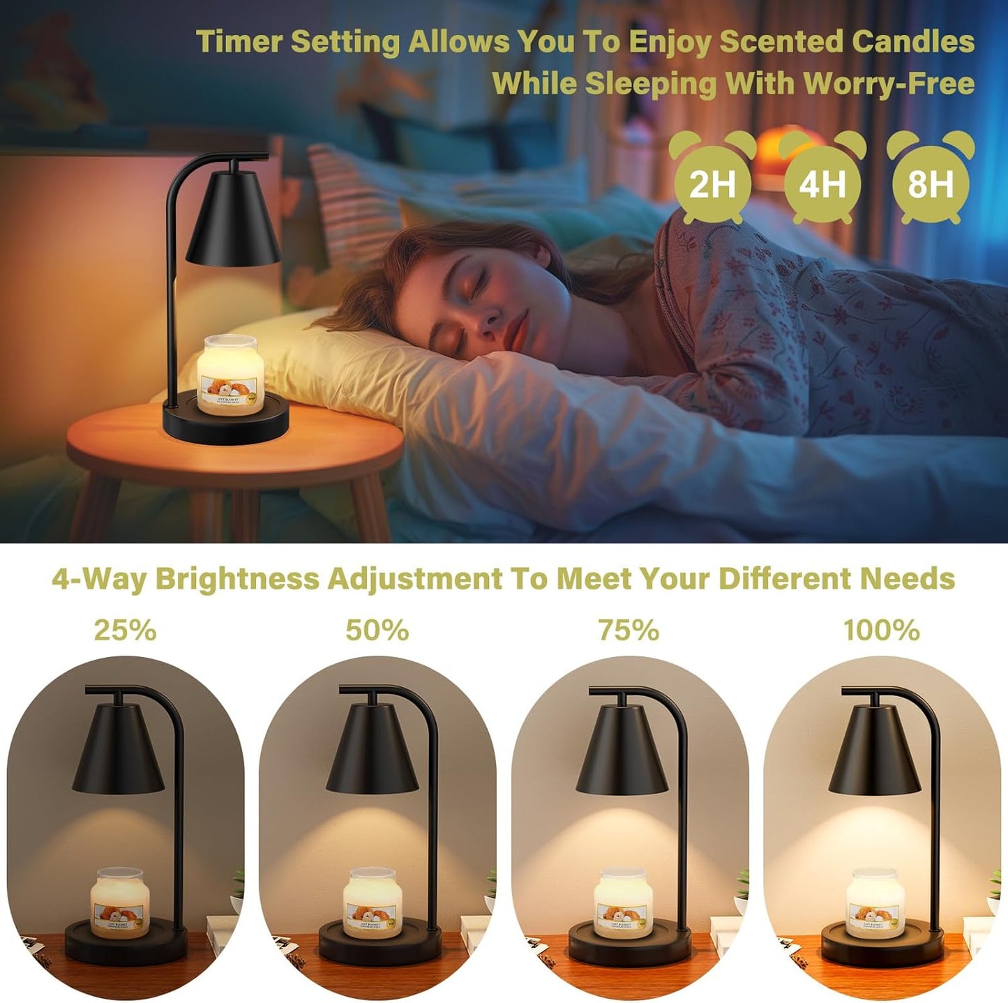 Hong-in Candle Warmer Lamp - with Timer & Dimmer, Modern Home Decor House Warming Gifts Wax Melt Warmer for Jar Candles, Cozy Birthday Gift for Women Mom (Black)