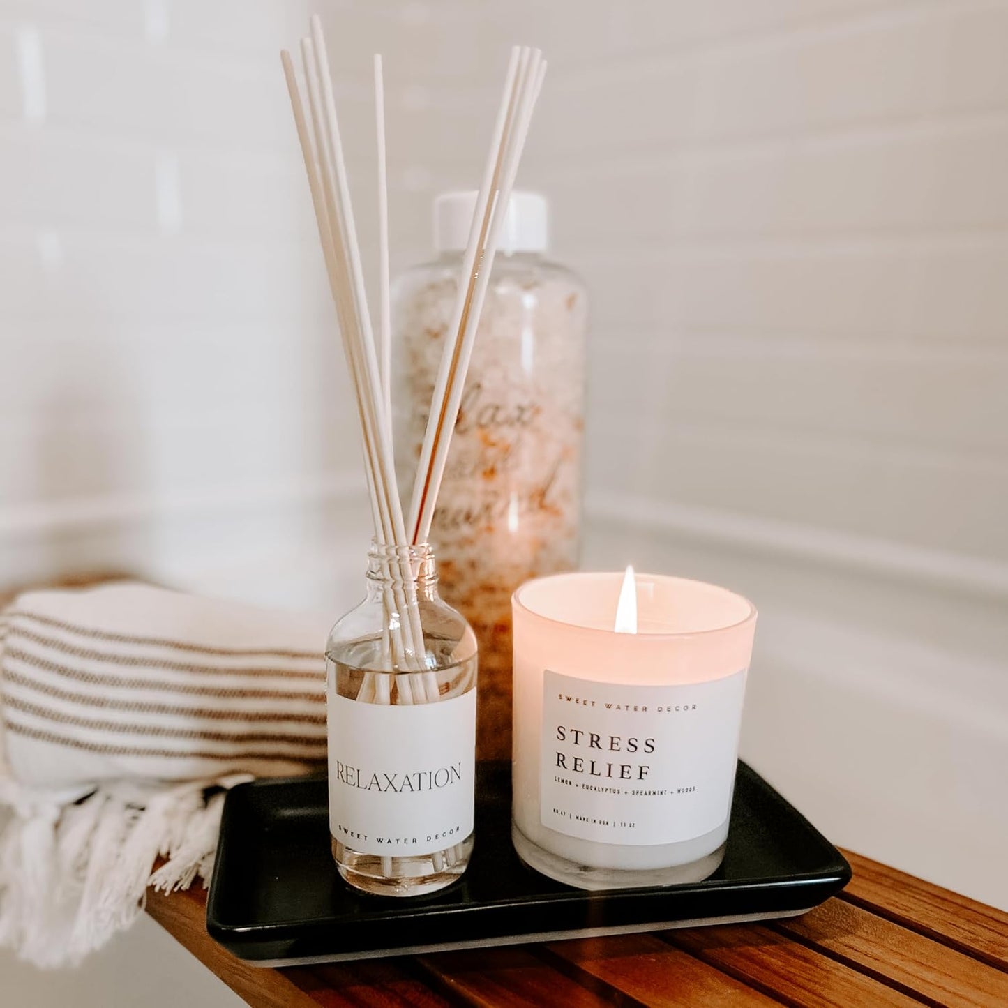 Sweet Water Decor Salt & Sea Reed Diffuser Set - Sea Salt Citrus & Musk Amber Scent Diffuser - Reed Diffusers for Home with Long Lasting Fragrance - Non-Toxic Oil Reed Diffuser - Made in the USA