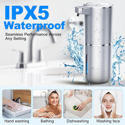 Automatic Foaming Touchless Soap Dispenser, Rechargeable 1500mAh with Sensor for Bathroom Kitchen 13.5oz/380ml Silver