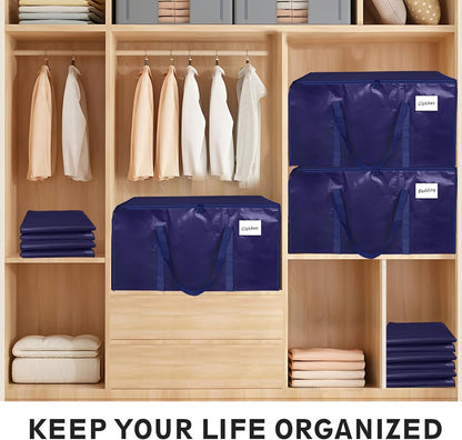 8 Pack-Extra Large Heavy Duty Moving Bags - Waterproof Storage Totes with Handles & Zippers, Foldable for College Dorm, Storage (Clear)