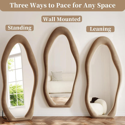 71"x32" Flannel Full Length Mirror, Arched Mirrors Full Length with Stand, Flannel Floor Mirror for Bedroom and Living Room, Full Body Mirror Hanging or Leaning, White