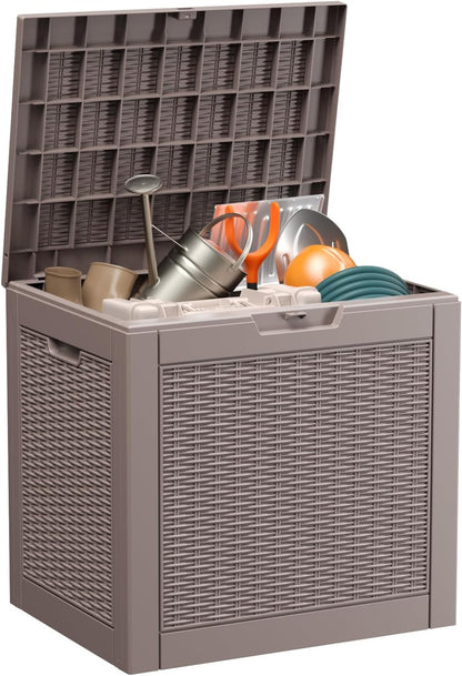 PatioZen 50 Gallon Deck Box Outdoor, Weatherproof Resin Patio Storage Box, Waterproof Outdoor Storage Boxes with Lid Lockable for Cushions, Garden Tools,Grey