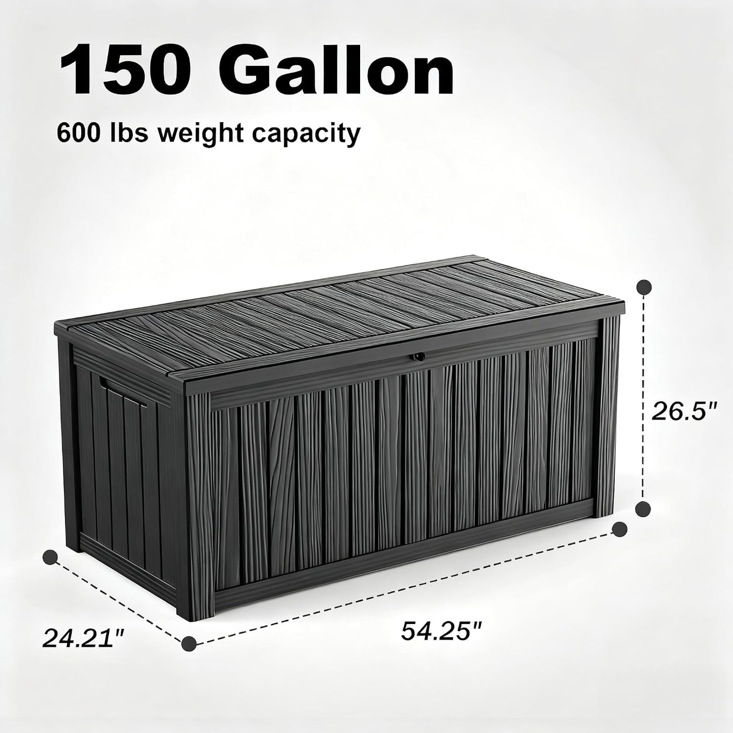 320 Gallon Waterproof Outdoor Storage Box, UV Resistant Resin Deck Box with Hydraulic Rod for Reinforced Stability, Perfect for Patio, Garden, and Pool（Black，320 Gallon）