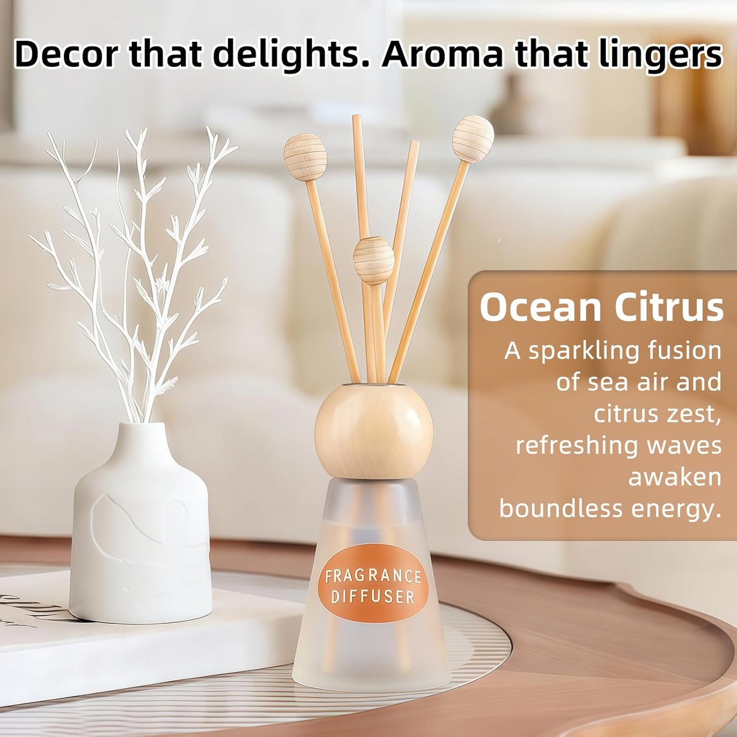 Reed Diffuser Set, Blue Bell Scent with Reed Sticks, 1.7 fl oz / 50ml Cone-Shaped Bottle with Round Wooden Cap, Ideal for Bathroom, Bedroom, Office, Home Fragrance for Shelf Decor Air Freshener Gift