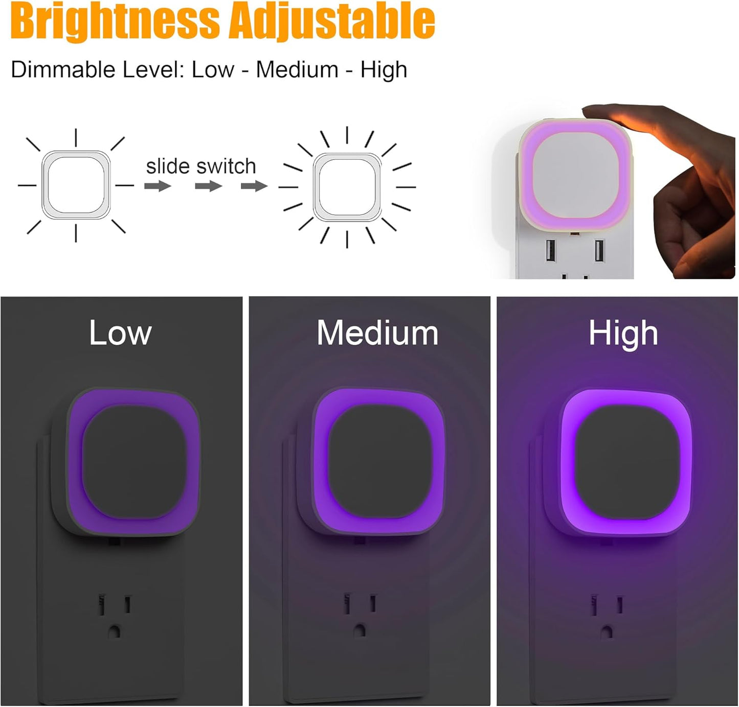 YUNLEX 2 Pack Red Night Light with Dusk to Dawn Sensor, Eye-Care Reflected Glow, 0% Blue Light True Red LED, 3-Level Brightness, Auto On/Off, Plug-in Nightlight for Sleep, Kids, Bedroom, Bathroom