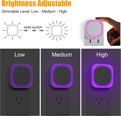 YUNLEX 2 Pack Red Night Light with Dusk to Dawn Sensor, Eye-Care Reflected Glow, 0% Blue Light True Red LED, 3-Level Brightness, Auto On/Off, Plug-in Nightlight for Sleep, Kids, Bedroom, Bathroom