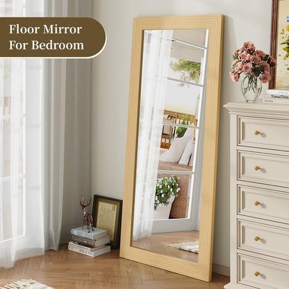 Syndra Modern Full Length Mirror Wood Frame, 65x24'' Large Floor Mirror with HD Tempered Glass & Wall Mount, Rectangular Standing Mirror for Bedroom, Living Room, Entryway, Farmhouse(Grey White Oak)