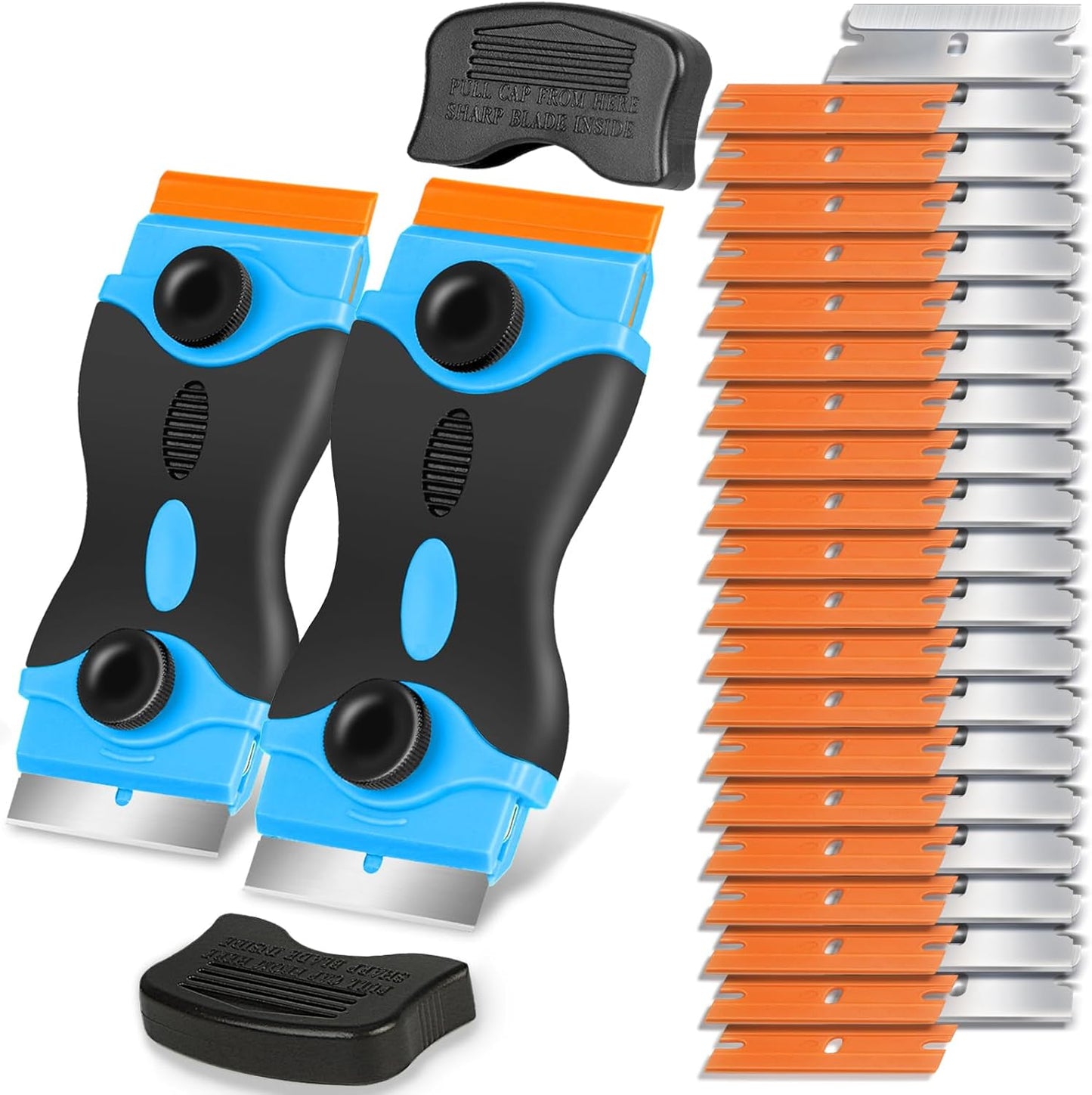 Razor Blade Scraper Tool - Razor Scraper with 40 Metal & Plastic Blades, Sticker Cleaning Remover for Paint, Decal, Adhesive, Label & Caulk, Glass Scraper for Window, Cooktop, Oven & Stove Top