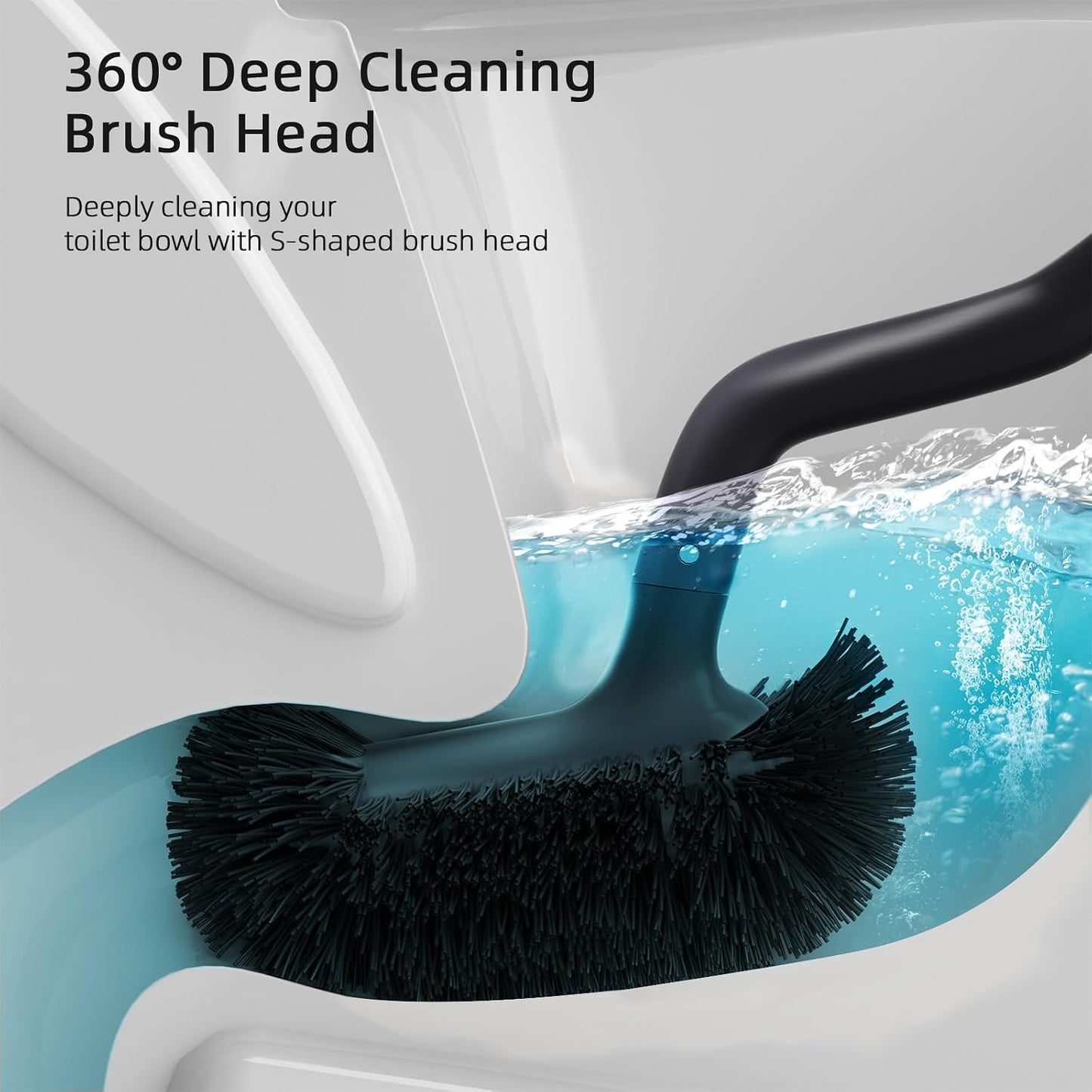 HAMITOR Toilet Bowl Brush Holder Set: Bathroom Deep Cleaning Toilet Cleaner Scrubber Under Rim with Curved Bristle for Dead Corner Clean - Hidden Rv Toilet Decorative Accessories with Caddy- White