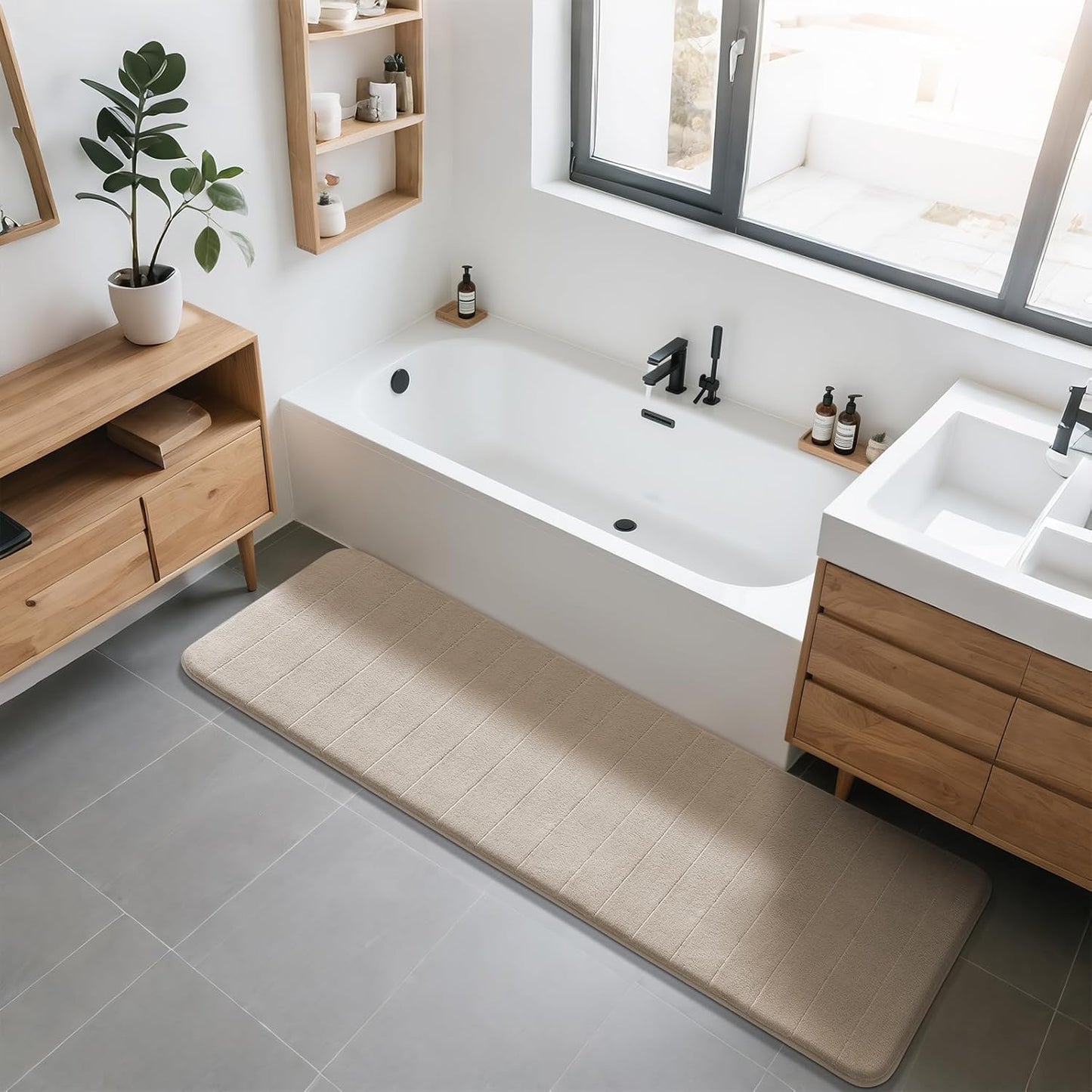Yimobra Memory Foam Bath Mat, Super Soft Absorbent Bathroom Rug Non Slip, Quick Dry, Machine Washable Floor Carpet for Tub Shower, Home Decor Accessories, 24x17, Grey