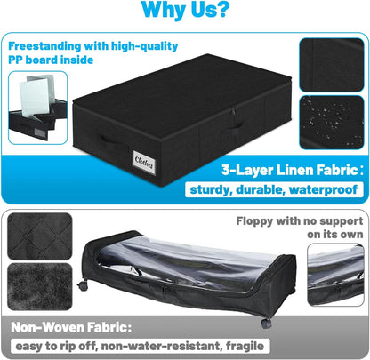 Under Bed Storage Container Bins 2 Pack, Low Profile Foldable Underbed Clothes Storage Organizer W/ Ultra Thick Fabric and Sturdy Bottom/Sides, Dual Zipper Storage Box for Dorm and Home 30x16x6.7"