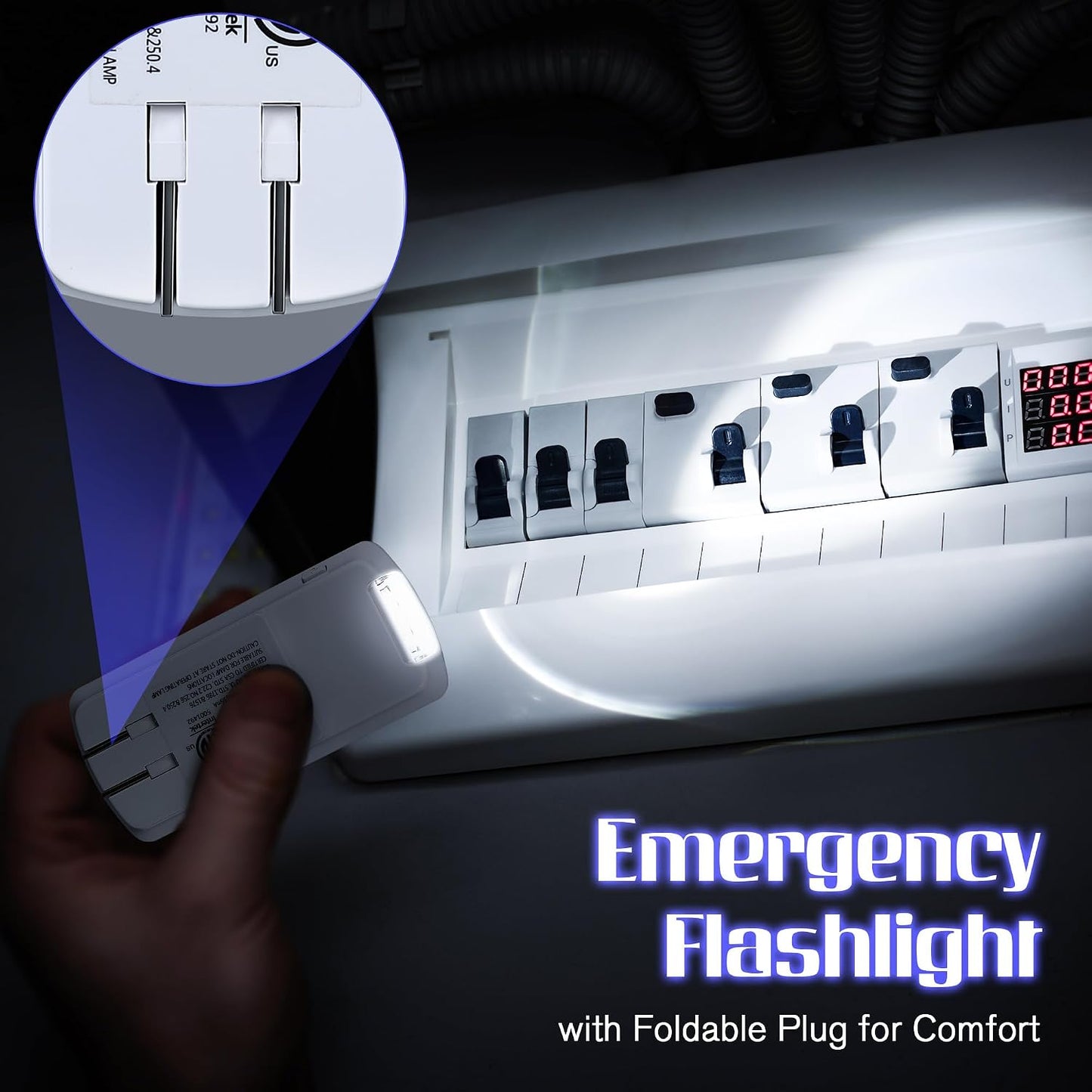 Enhon Emergency Power Failure Night Lights, 5-in-1 Multi Color LED Light, Rechargeable Flashlight with Foldable Plug, Automatic On Off Motion Sensor for Bedrooms, Hallways, Black Outs(3 Pack)