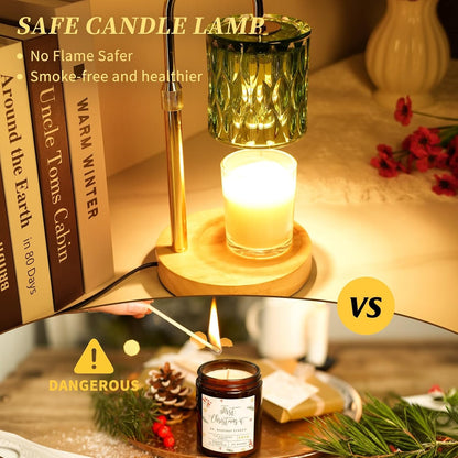 Candle Warmer Lamp with Timer and Dimmable, Electric Wax Melt Candle Warmers Height Adjustable with 2 Bulbs, Birthday Gifts for Women House Warming, Home Decor for Scented Jar Candles(Clear)