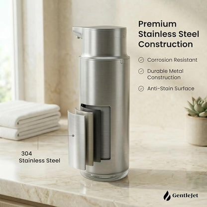 GentleJet CrystalJet Automatic Foam Soap Dispenser – Stainless Steel, Touchless Sensor, USB-C Rechargeable, Waterproof, Modern Bathroom & Kitchen Sink, 300 ml