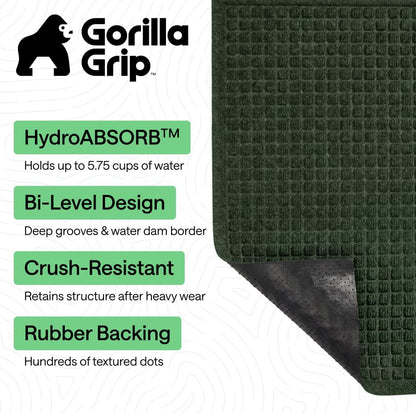 GORILLA GRIP® Ultra Absorbent Front Door Mat Outside Entrance, Traps Dirt and Moisture, HydroABSORB Indoor Outdoor Doormat Holds Up to 1.7 Cups Water, Stain and Fade Resistant Welcome Mat, 29x17 Black