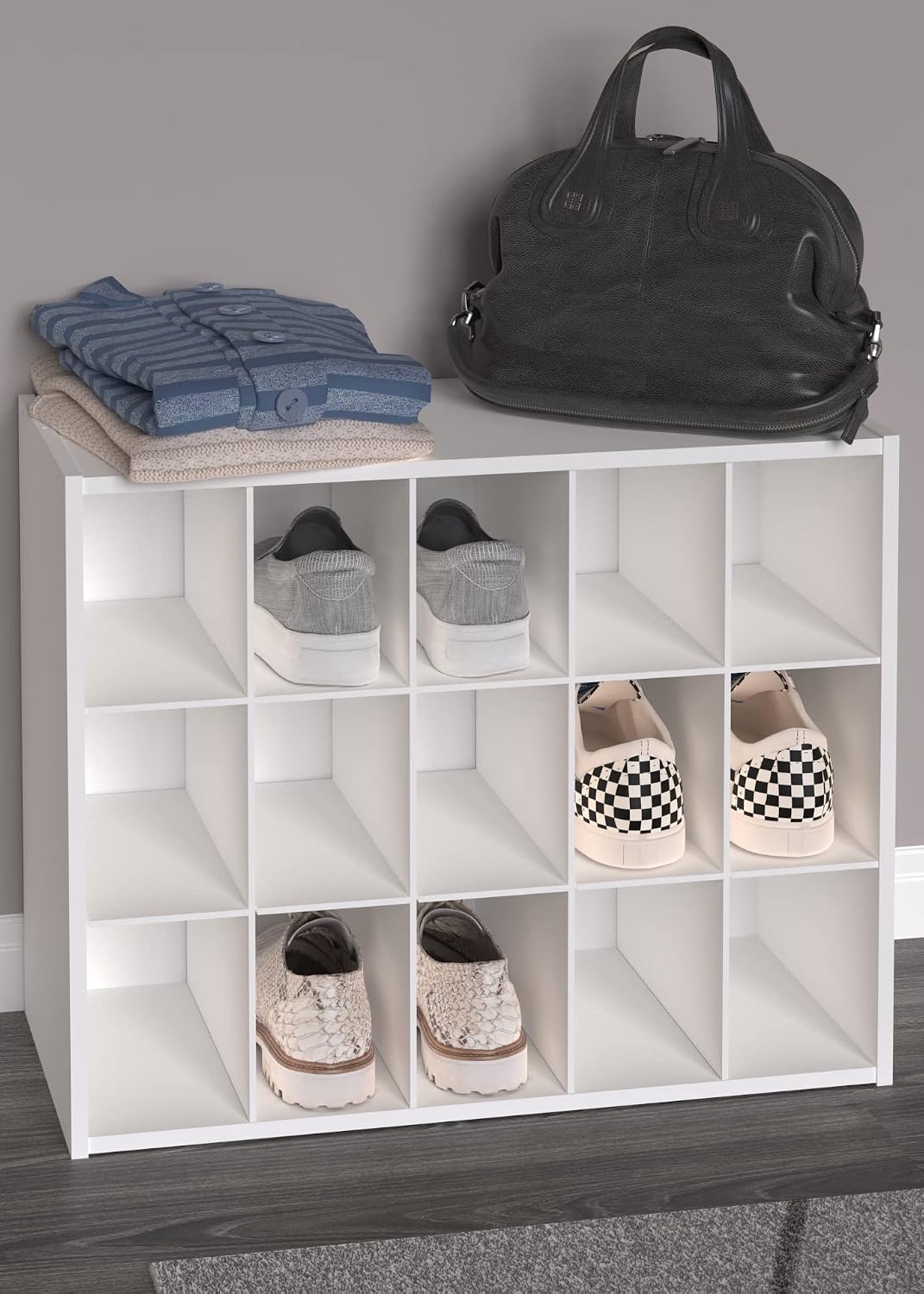 ClosetMaid 15 Cube Stackable Storage Organizer for Shoes, Bags, Crafts, Hobbies with Wood Shelves, for Closet, Entryway or Mudroom, Espresso