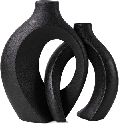 Levvohd Hollow Ceramic Vase Set of 2, Modern Nordic Minimalist Book Style Boho Aesthetic Vases for Home Decor Living Room Shelf Entryway Coffee Centerpiece Table Decorative (Cream White)