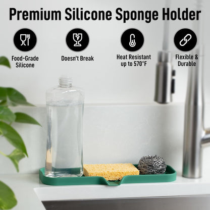 Zulay Kitchen (9x3.5in) Sponge Holder for Kitchen Sink - Flexible Heavy-Duty Multipurpose Sink Caddy - Counter Organizer for Kitchen, Bathroom, Makeup, Trinkets & More! (Grey)