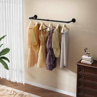 Wall Mounted Clothes Rack 38.4in, Industrial Pipe Wall Mount Clothing Rack, Heavy Duty Iron Garment Racks, Space Saver Multi-purpose Hanging Rod for Laundry Room, Closet Storage, 1 Pack