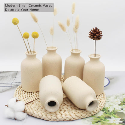 YANLING 6 Pack White Vase Small Ceramic Vases for Decor, Bud Vases | for Centerpieces White Vases for Flowers Boho Home Decor, Pampas Grass Dried Flowers Vases