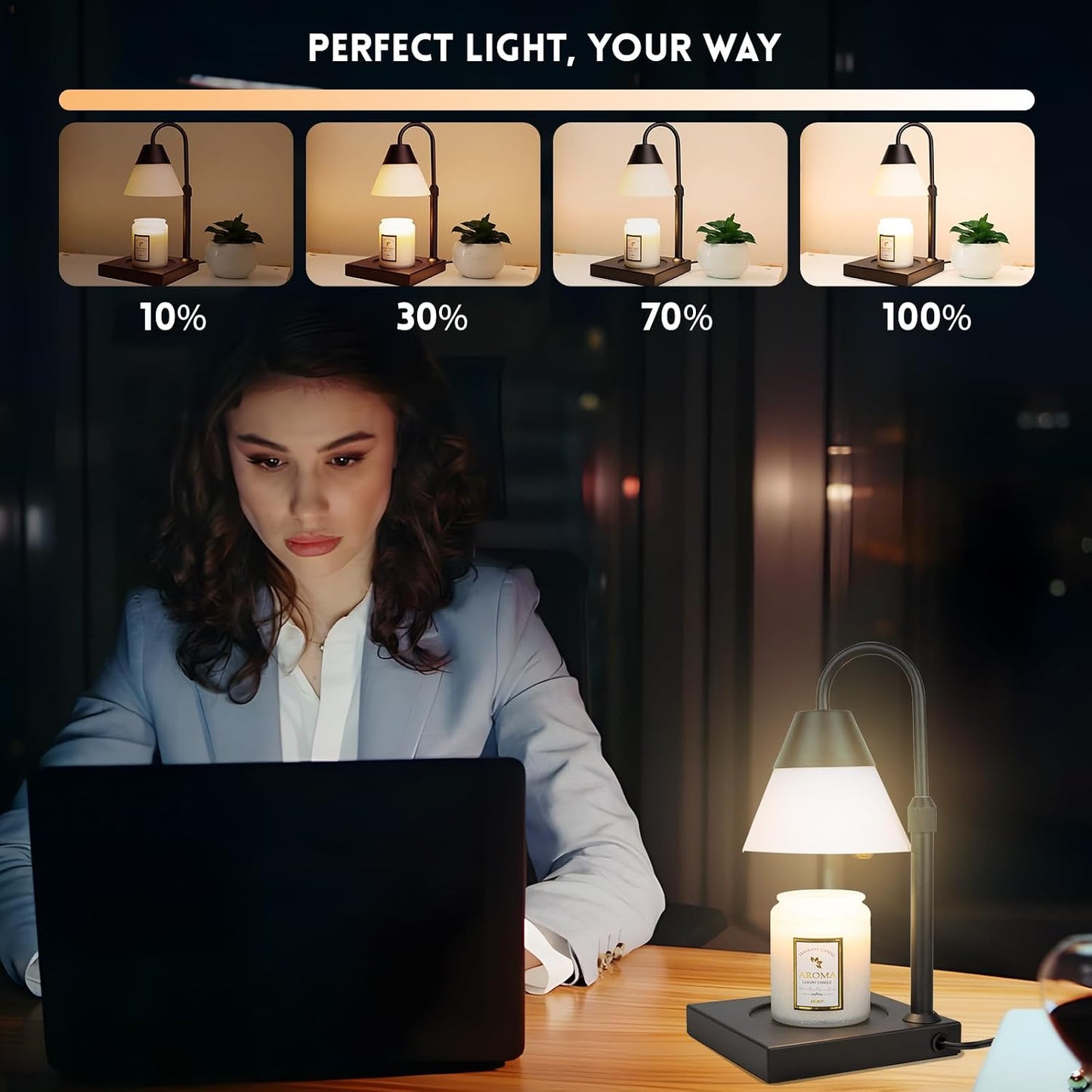 LALISU Candle Warmer Lamp, Stepless Dimming Candle Warmer Lamp with Timer & Dimmer Height Adjustable Compatible with Jars Scented Wax for Home Decor (Metal Base-Black)