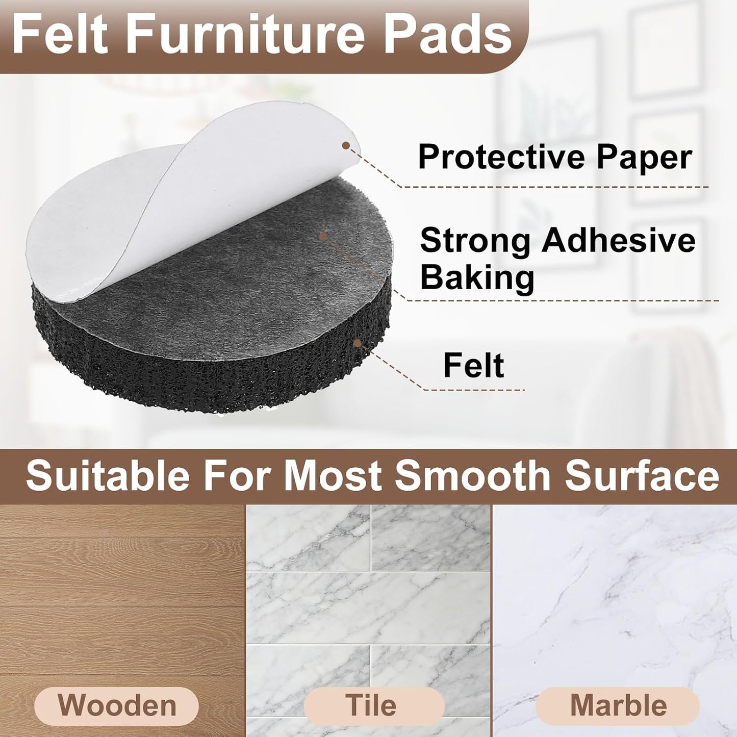 uxcell Furniture Pads, 36Pcs 0.5" - Round Self Adhesive Felt Furniture Pads, Floor Protectors for Furniture Feet Chairs Legs Hardwood Floors (Black)