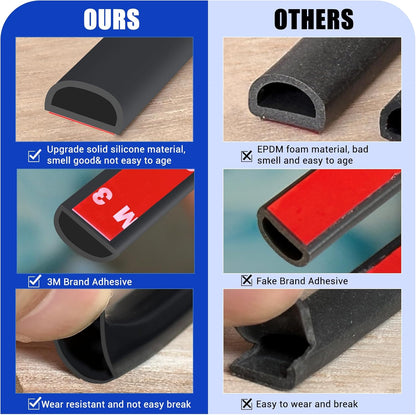 Weather Stripping Door Seal Self Adhesive Weather Strip Silicone D Shaped Door Seal Strip for Door Frame/Window Seal, 20Ft, Brown (3/8" W × 1/4" T)