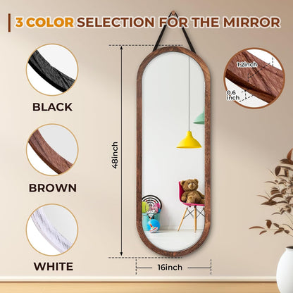 Full Length Mirror 65"x22" with Stand Solid Wood Frame Floor Large Mirror for Living Room, Bedroom Hanging Standing or Leaning Wall-Mounted, New Black