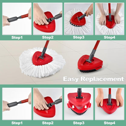 Mop Heads Replacements for Ocedar, Spin Mop Replacement for O-Cedar EasyWring 2 Tank System Mop Refills, Include 3 Pack Heads, 1 Scrub Brush & 1 Base Combo