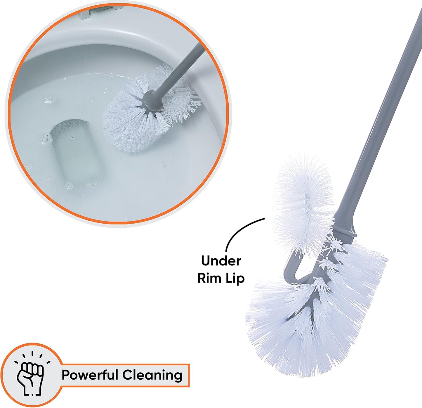 Superio Toilet Brush and Holder,Toilet Bowl Cleaning System with Scrubbing Wand, Under Rim Lip Brush and Storage Caddy for Bathroom, White and Blue