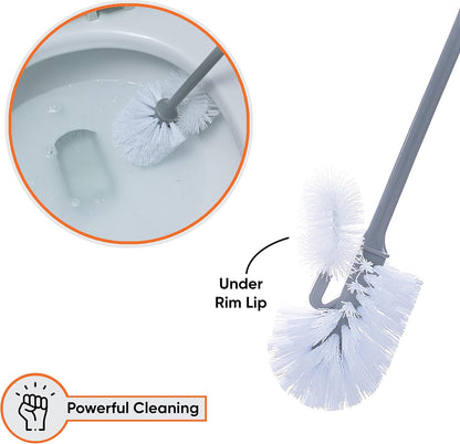 Superio Toilet Brush and Holder,Toilet Bowl Cleaning System with Scrubbing Wand, Under Rim Lip Brush and Storage Caddy for Bathroom, White and Blue