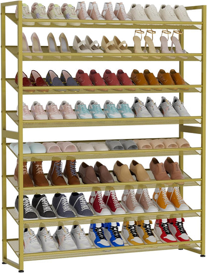 Large Shoe Rack 8 Tier Shoe Organizer, Heavy Duty Metal 4-Tier Stackable Shoe Storage Vertical Shoe Rack for Closet Front Door Entrance, Up to 50 Pairs, 44.8" W x 11.4" D x 56.7" H, Black