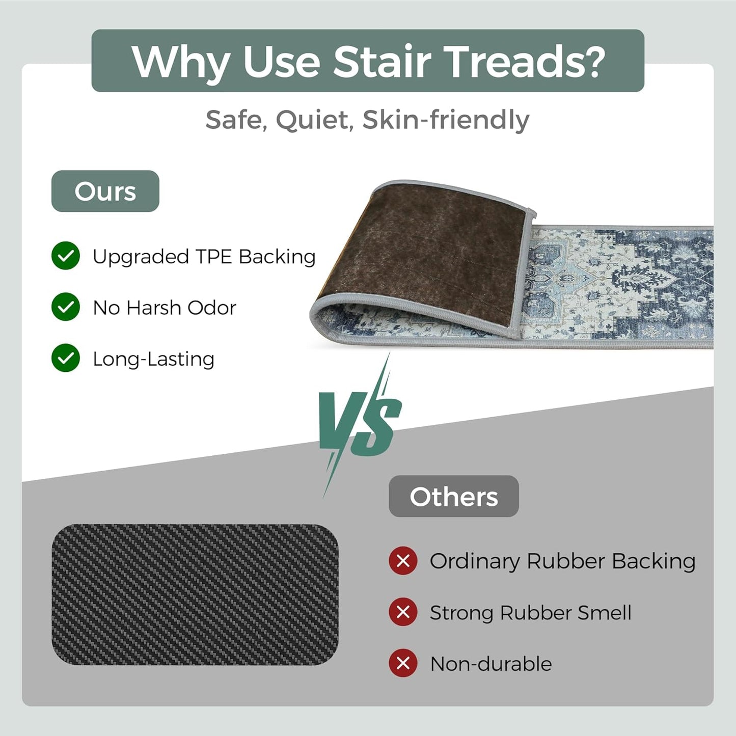 sarben Non Slip Stair Treads for Wooden Steps 15PCS - 8"x30" Indoor Safety Carpet, Edging Mats with TPE Adhesive Backing, Pet and Elderly Friendly Stair Rugs (Taupe) - Colors A