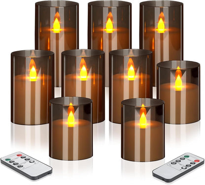 wemarry Flameless Candles 4" 5" 6" Acrylic Glass Pillars 3" Diameter Battery Operated Flickering Candles Include 8-Key Remote with Timer Function 400+ Hours (Amber, Warm Light 3 Pack)