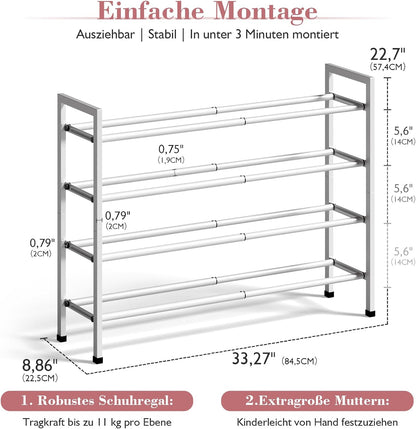 Bumusty 3-Tier Expandable Shoe Rack for Closet, 18“-33” Adjustable Shoe Rack for Small Space, Small Shoe Organizer for Front Door, Sturdy Metal, Black