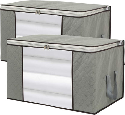 2 Pack Foldable Large Storage Bags 28 x 20 x 12 (L x W x H) inch for Comforter Quilt Blanket Clothes with Clear Window & Handles - Easy to Fit King Size Comforter Set - Closet Under Bed Organizer