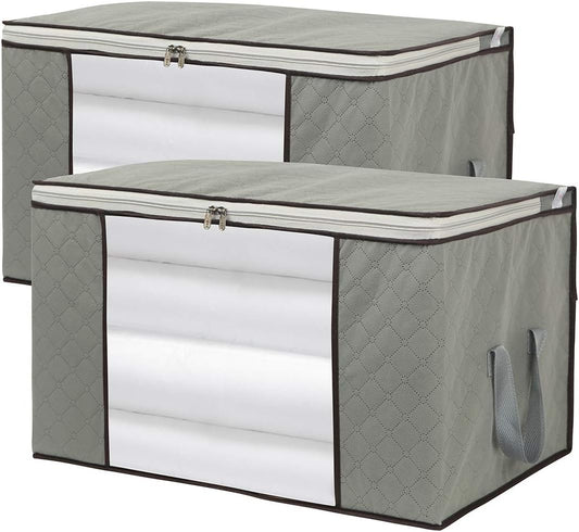 2 Pack Foldable Large Storage Bags 28 x 20 x 12 (L x W x H) inch for Comforter Quilt Blanket Clothes with Clear Window & Handles - Easy to Fit King Size Comforter Set - Closet Under Bed Organizer