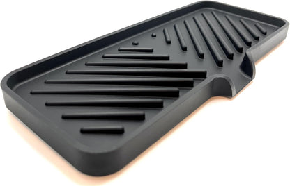 Silicone Soap Dish Tray and Sponge Holder with Drain Chute and Feet | 3-Way Sloped Design | Bathroom and Kitchen Sink Organizer Caddy (Black, 10"x4", 7.8 Ounces)