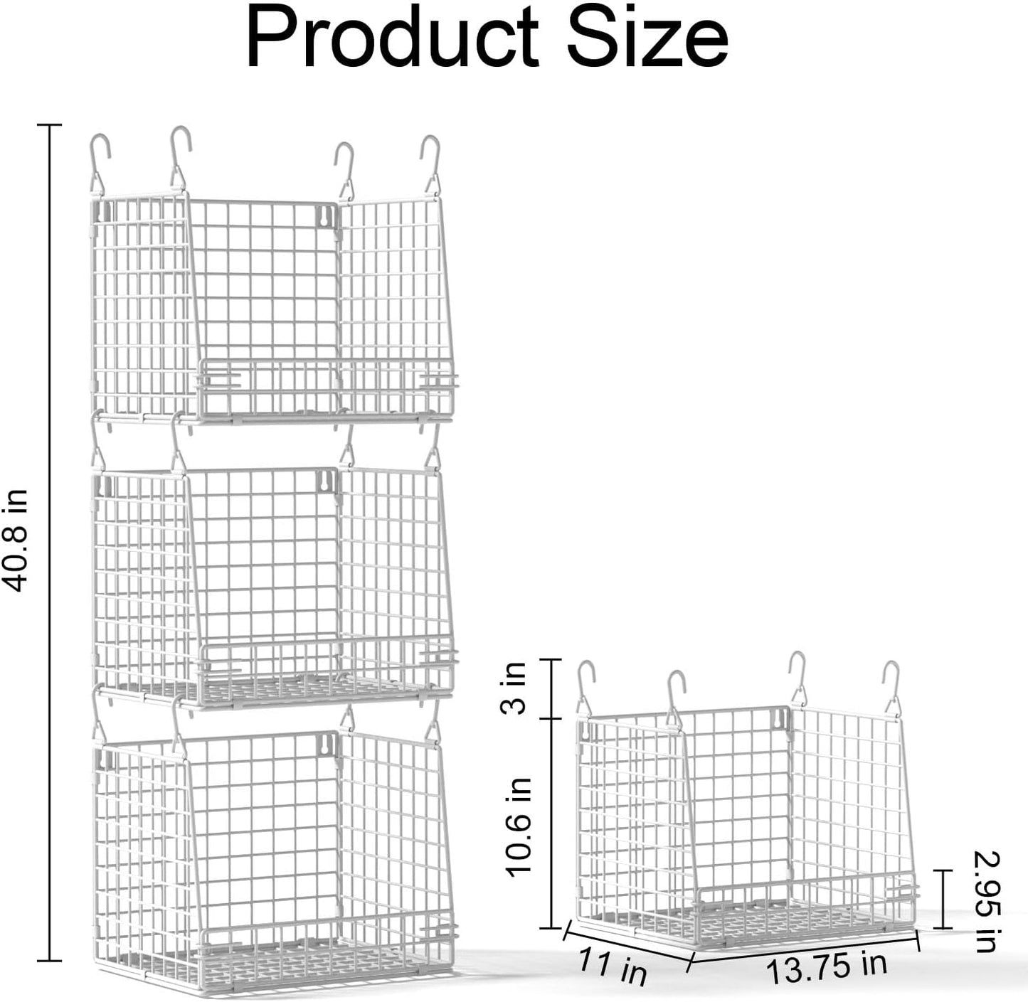 PUPPYCUTE 3-Pack Laundry Room Organization and Storage, Hanging Wire Basket for Laundry with 360°Rotating Hooks, Over Washer and Dryer Shelves, Laundry Organizers and Storage Basket, White
