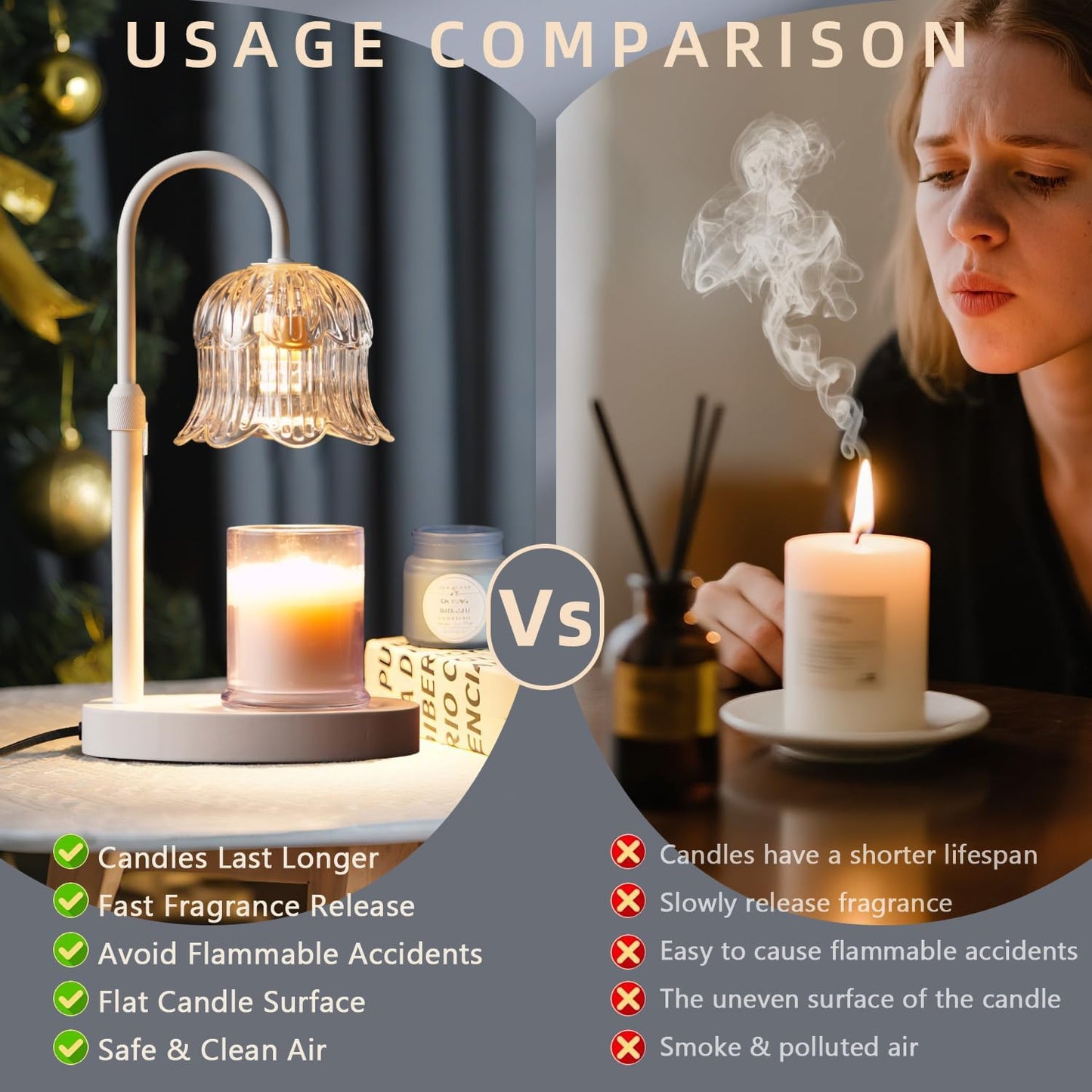 CRMILL Candle Warmer Lamp with Timer: Adjustable Dimmable Height Adjustable Warming - Flower Shape Wax Lamp Jar Candles No Flame Modern Home Decor Table Lights - Home Living Bedroom