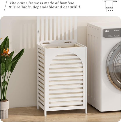Laundry Hamper with Lid,Bamboo Large Waterproof Clothes Laundry Basket,Removable Washing Bags with Handles,clothes basket (Natural)