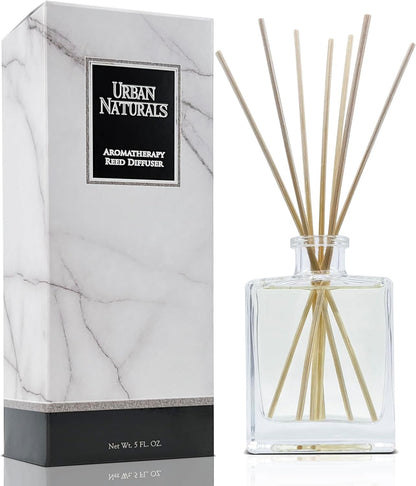 Urban Naturals Smoked Vanilla Reed Diffuser Set with Vanilla Bean, Sandalwood & Leather – 5 Ounce Sleek Black Rectangular Refillable Glass Bottle – Made in the USA